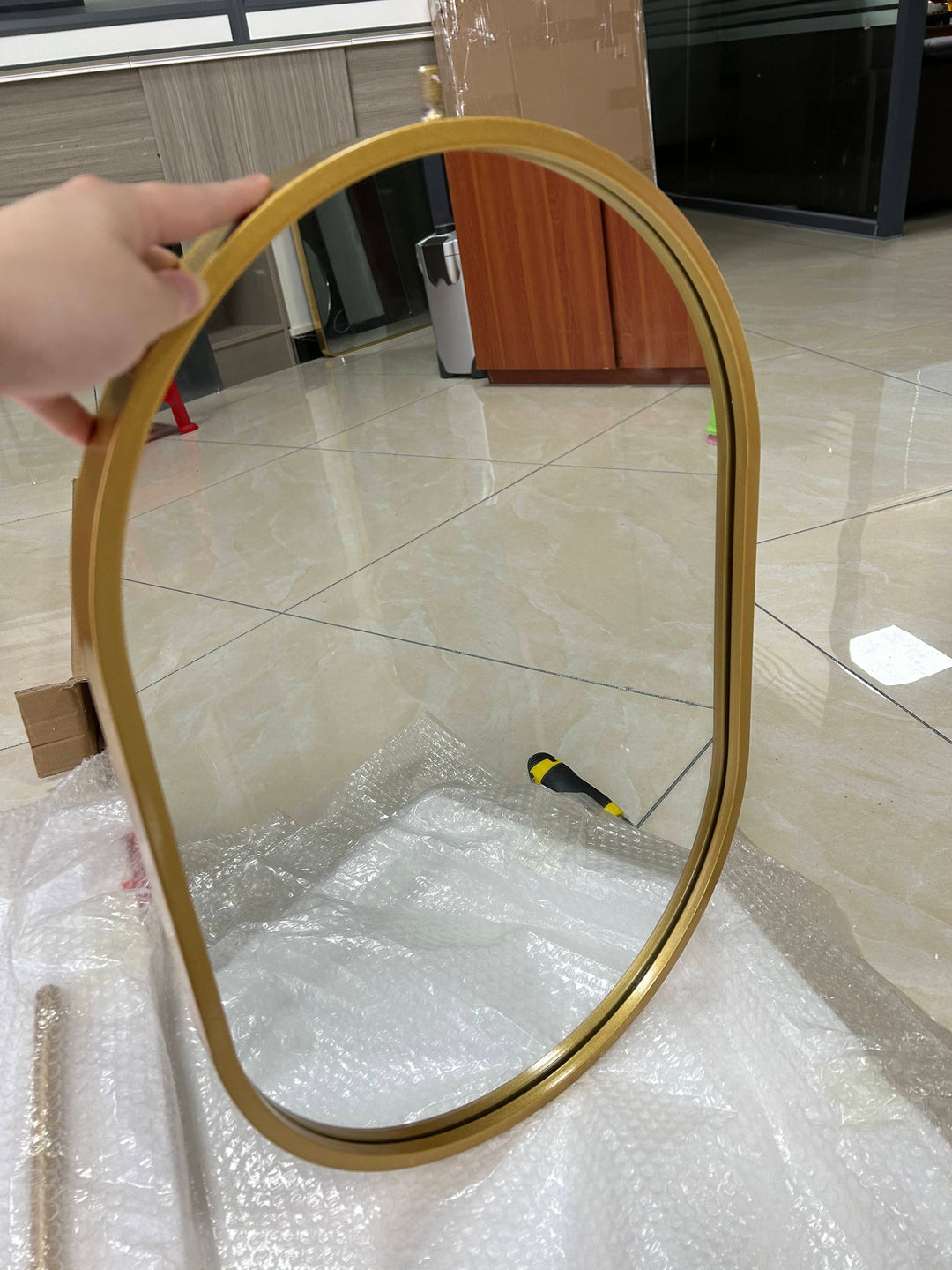 Double both side glass mirrors-Brushed Gold metal Oval ceiling mount bathroom mirror NO LED -Custom