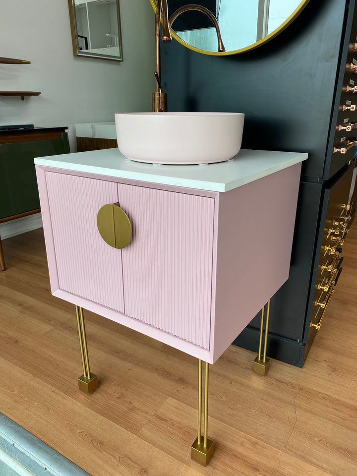 Florence-Pink - Light Grey Freestanding with Brushed Gold Trim Bathroom Vanity Set