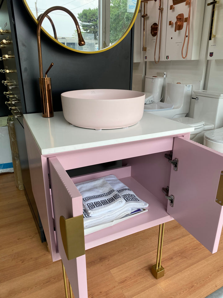 Florence-Pink - Light Grey Freestanding with Brushed Gold Trim Bathroom Vanity Set