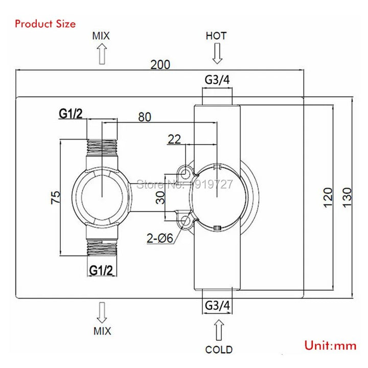 Chrome CSA square 12 inches thermostatic 2 way shower kit
