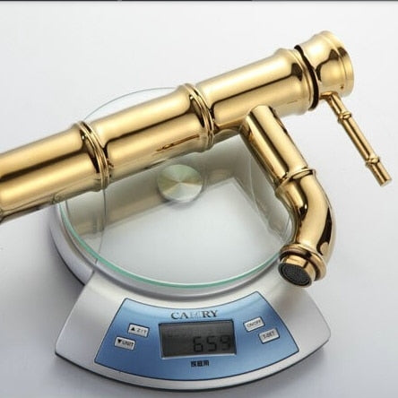 Gold polished brass tall vessel bamboo faucet