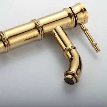 Gold polished brass tall vessel bamboo faucet