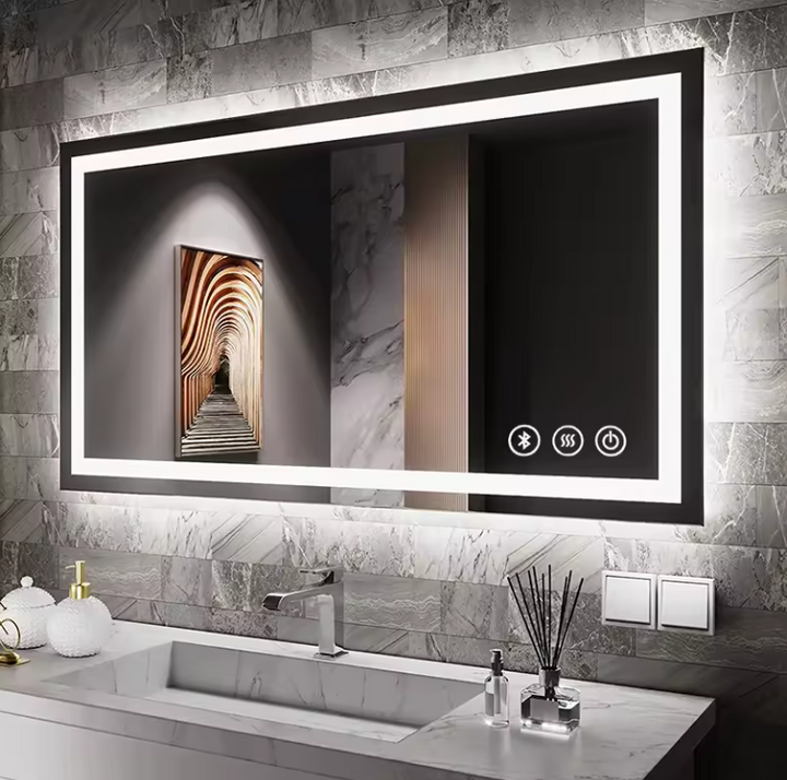 Sienna-Bathroom White Matte with Marble Natural Top Vanity completed Set with LED antifog Mirror included 60"x30"