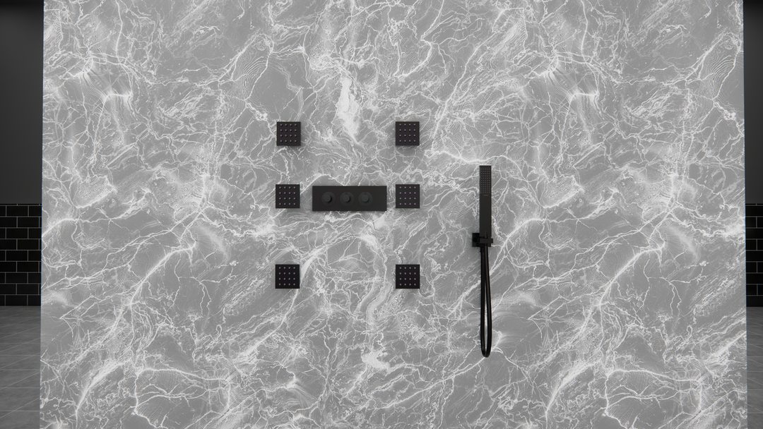 Black 12"x12" Square SPA Ceiling Flushmount LED Rain head, Bluetooth Wifi Music 4 way function shower system kit