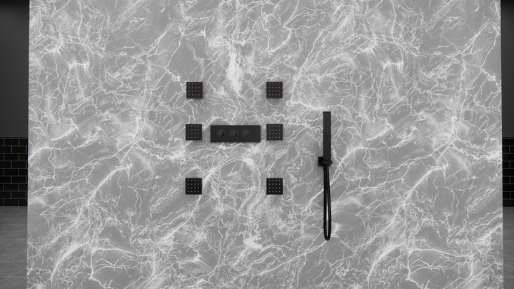 Black 12"x12" Square SPA Ceiling Flushmount LED Rain head, Bluetooth Wifi Music 4 way function shower system kit