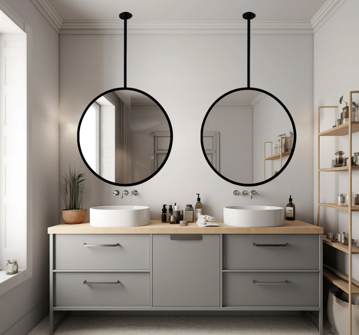 Round Black No LED Celing Mounted Pendant Bathroom Mirror