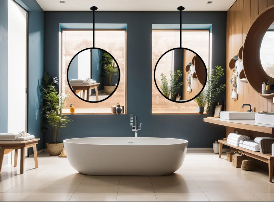 Round Black No LED Celing Mounted Pendant Bathroom Mirror