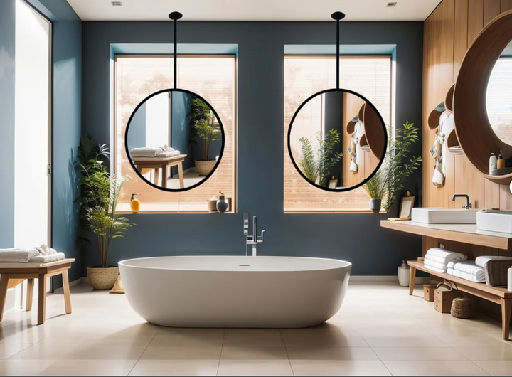 Round Black No LED Celing Mounted Pendant Bathroom Mirror