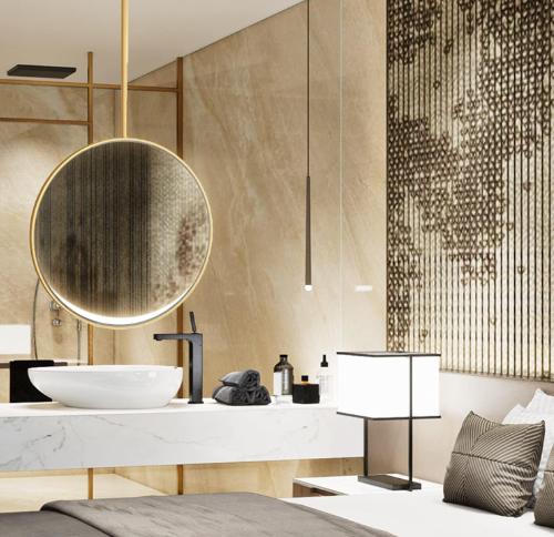 Round Black No LED Celing Mounted Pendant Bathroom Mirror