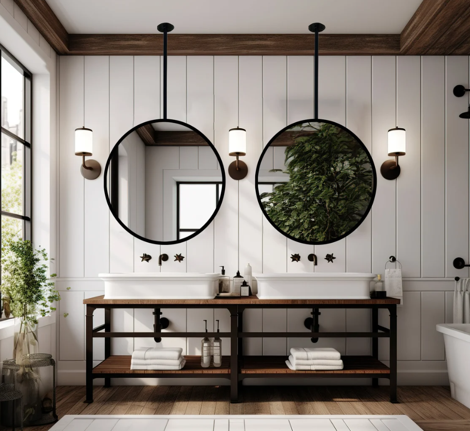 Round Black No LED Celing Mounted Pendant Bathroom Mirror
