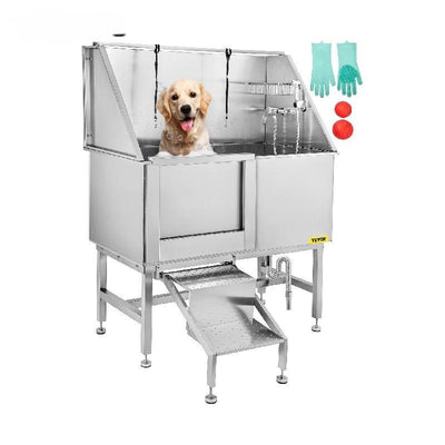 50" INCH - Dog Grooming Tub Professional Stainless Steel Pet Dog Bath Tub With Steps Faucet & Accessories Dog Washing Station