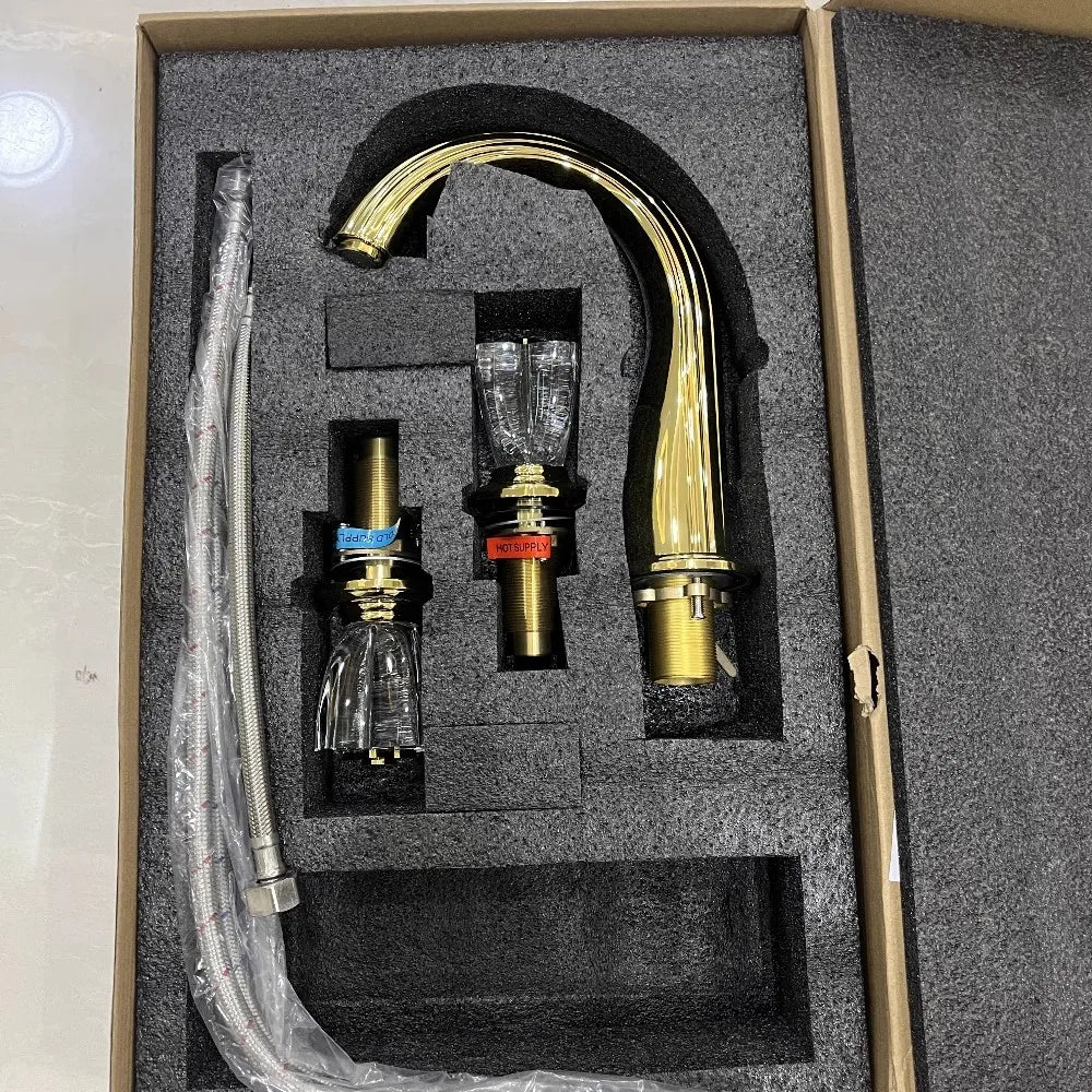 Palazzo-Gold polish PVD 8" inch widespread faucet with round crystal handles