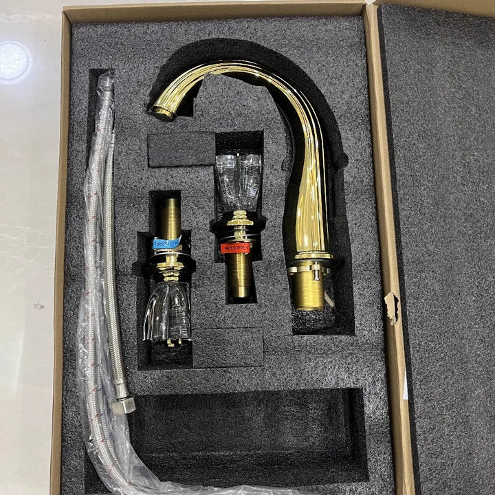 Palazzo-Gold polish PVD 8" inch widespread faucet with round crystal handles
