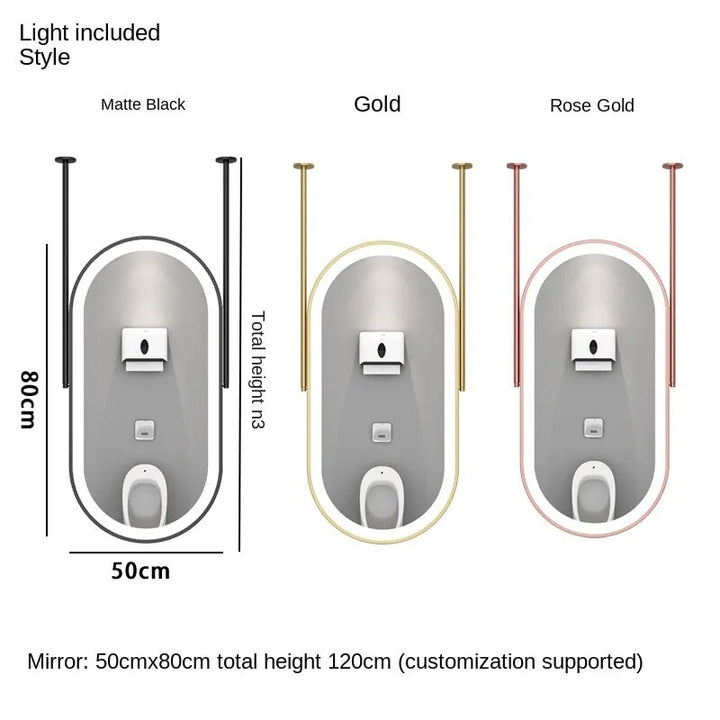 Paris-Oval 2 pole  1 side Brushed Gold LED Ceiling Mount Mirror