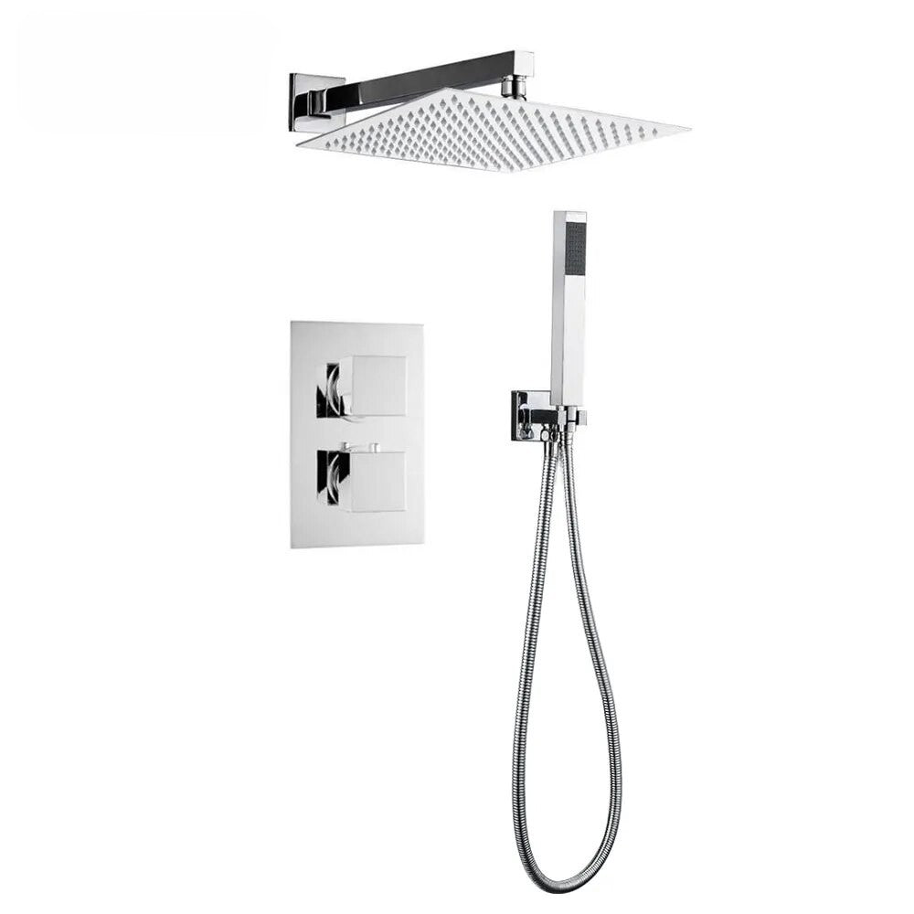 Chrome CSA square 12 inches thermostatic 2 way shower kit