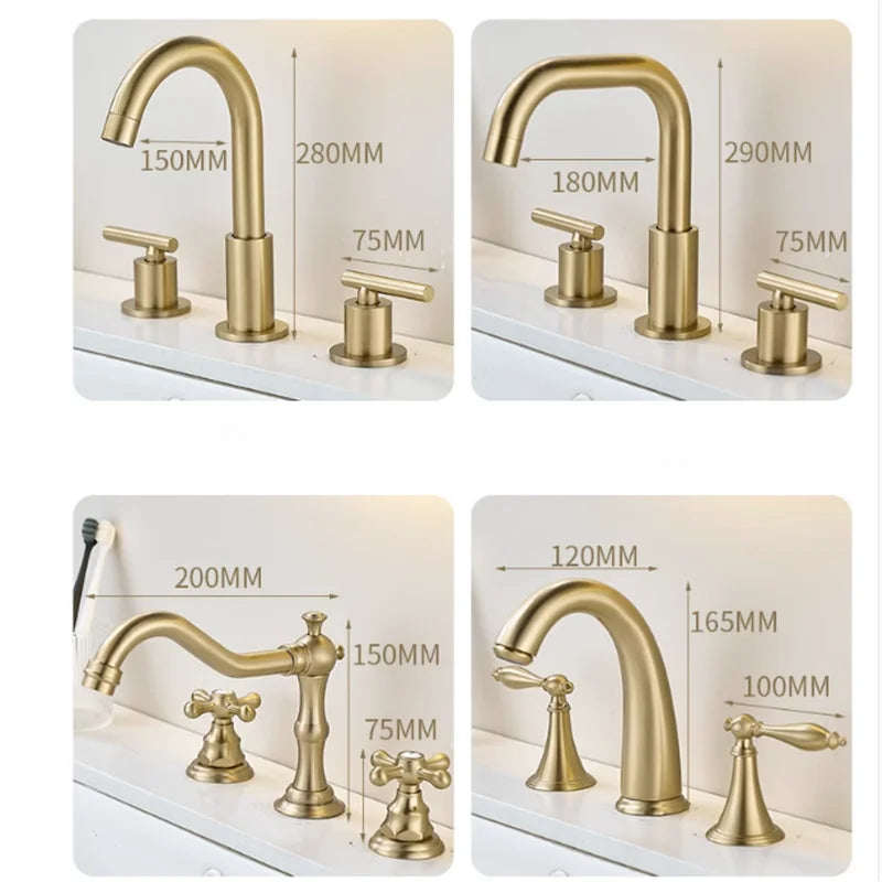 Brushed gold Victorian Traditional 8" Inch wide spread lavatory faucet