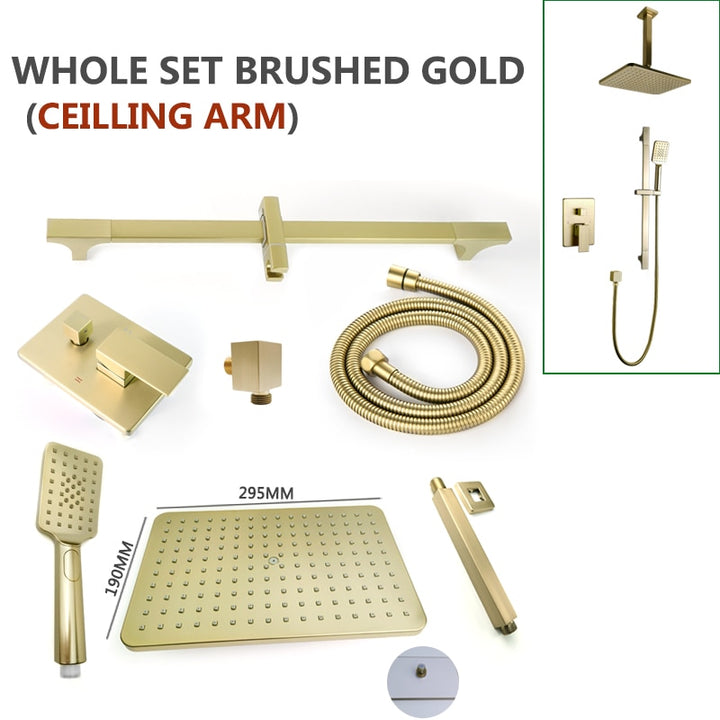Chrome-Black-Brushed Gold  CSA -Modern rectangular 12x12"  rain head with  2 way function diverter completed shower kit