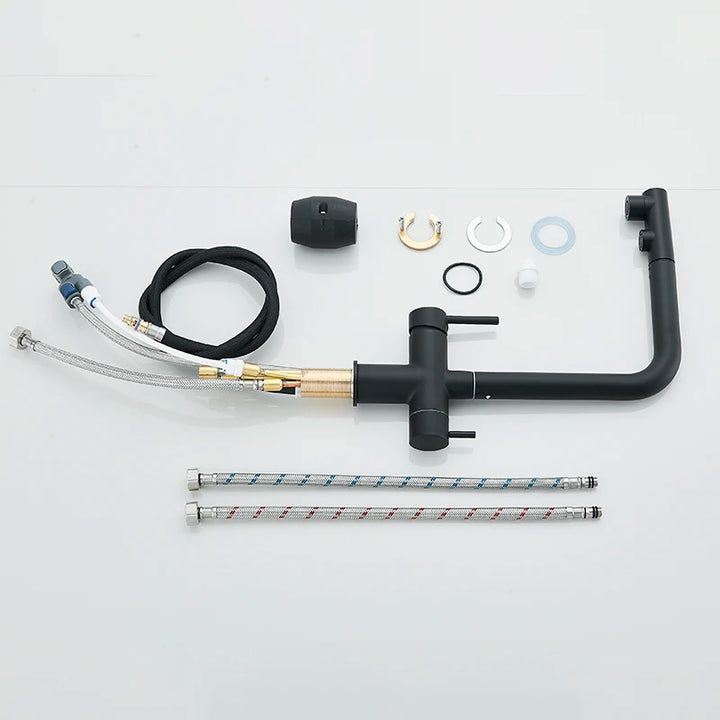 Saigon-Filter Kitchen Faucet Dual Handles Deck Mounted Pull Out Mixer Tap 360 Degree Rotation Water Purification Crane