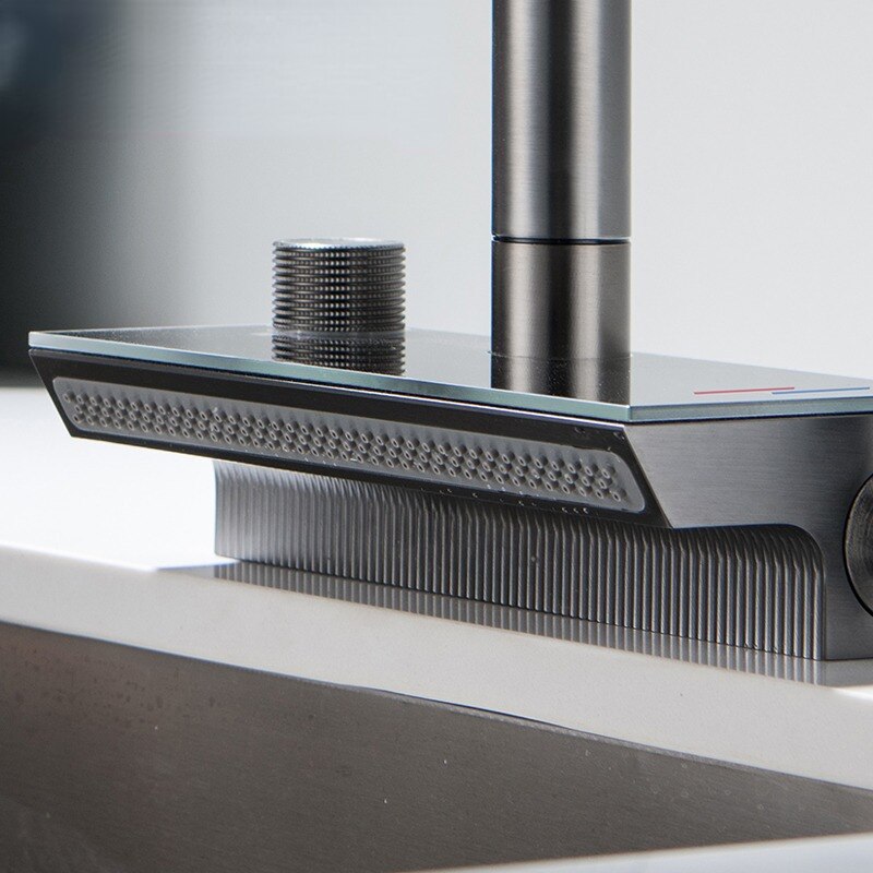 Munich-waterfall kitchen LED display faucet with dual pull out sprayer