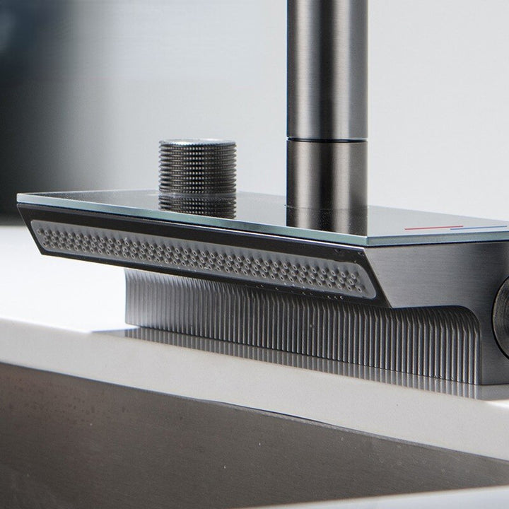Munich-waterfall kitchen LED display faucet with dual pull out sprayer