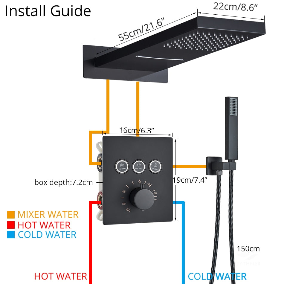 Niagara- CSA watefall rain 3 way function diverter thermostatic  shower set