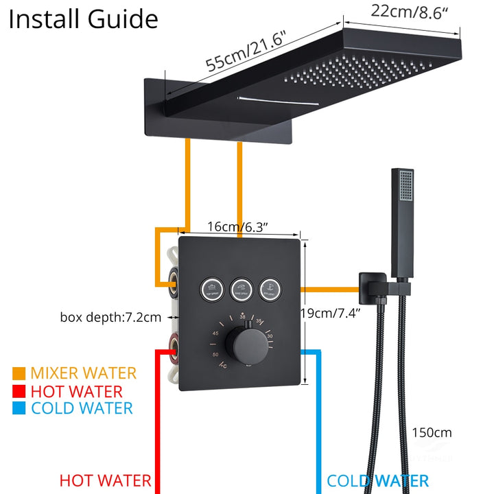 Niagara- CSA watefall rain 3 way function diverter thermostatic  shower set