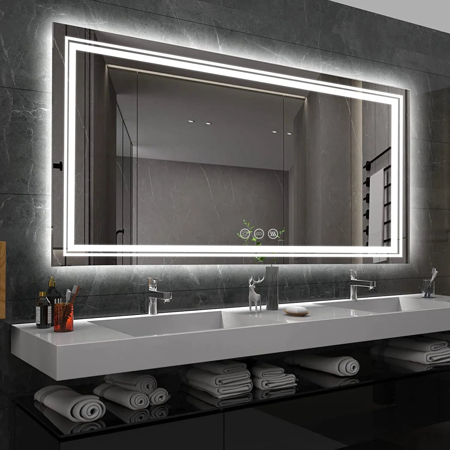 PavorottiExtra Large Rectangle Bathroom Mirror LED Vanity Dimmable Ba