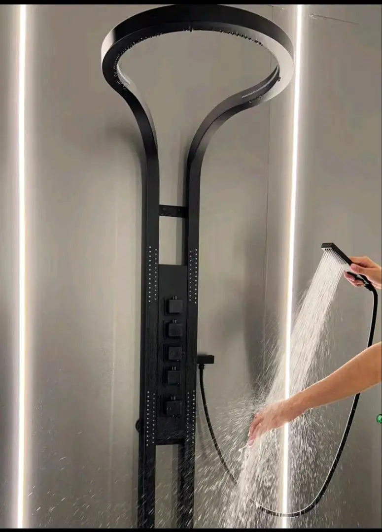KING-Waterfall Black OUTDOOR-INDOOR Steel  Wall Mounted Multifunction Bathroom Waterfall Rainfall Shower Head Set System Panel