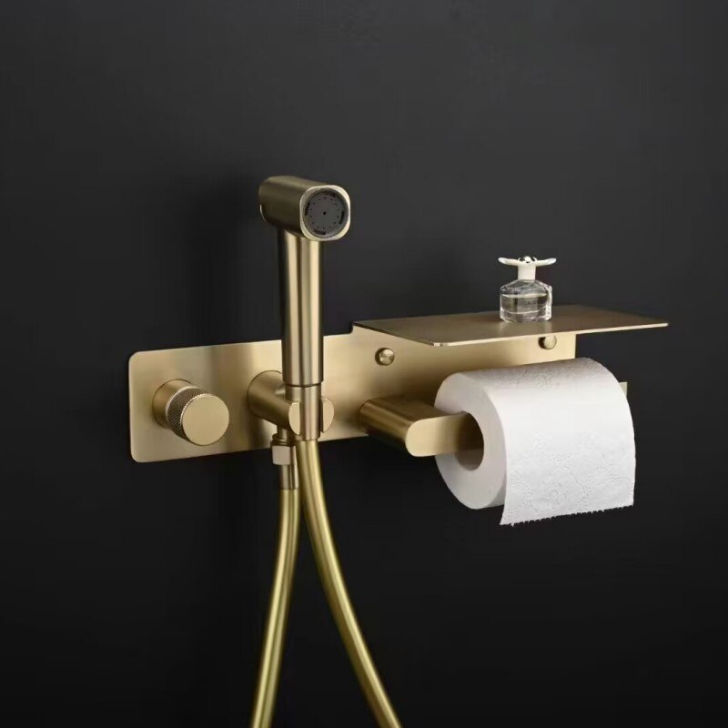 2-1 Wall Mounted Bidet hand Held Sprayer hot and cold mixer with toilet Iphone paper holder