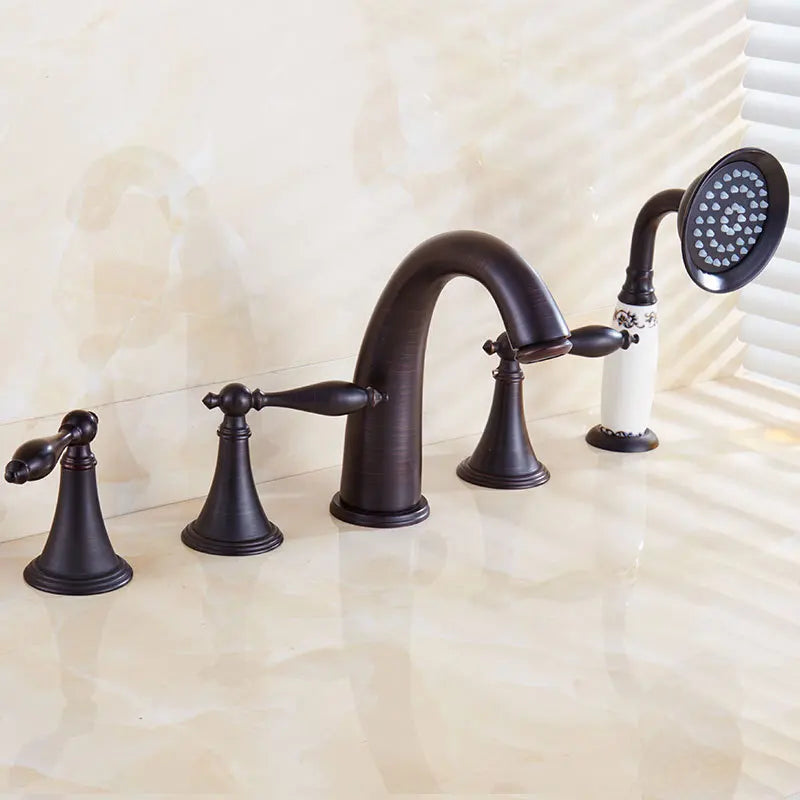 Victorian black matte 5 holes deck mounted bathtub filler faucet set