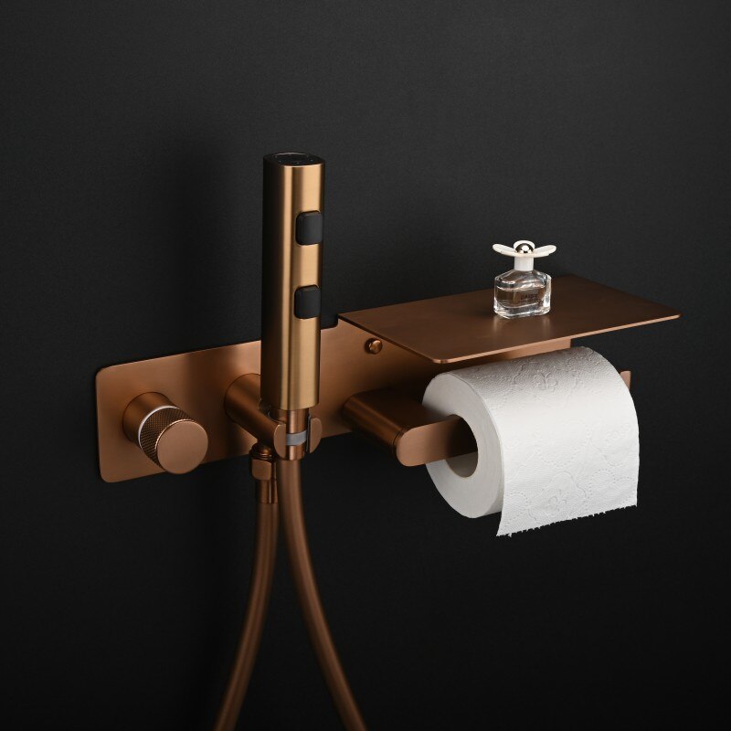 2-1 Wall Mounted Bidet hand Held Sprayer hot and cold mixer with toilet Iphone paper holder