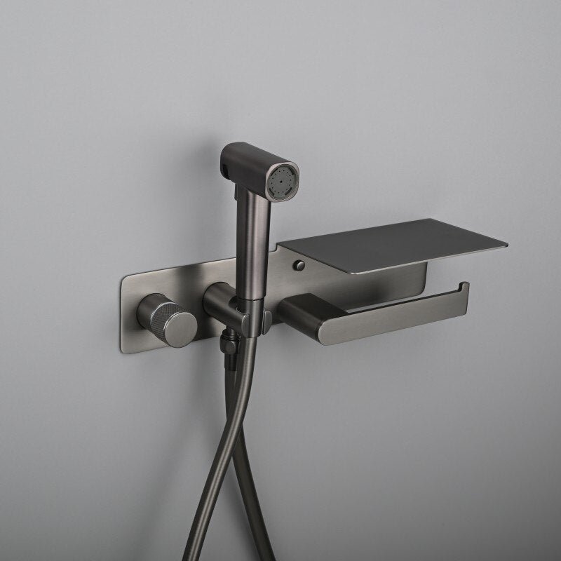 2-1 Wall Mounted Bidet hand Held Sprayer hot and cold mixer with toilet Iphone paper holder