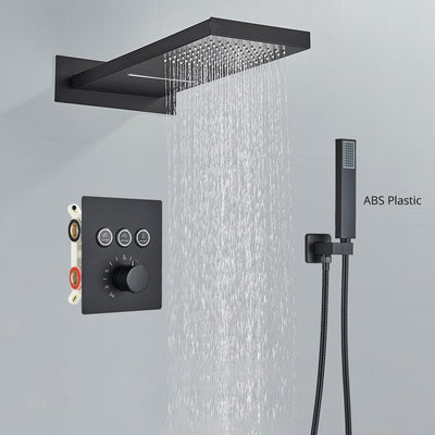 Black watefall rain 3 way function diverter thermostatic  shower set