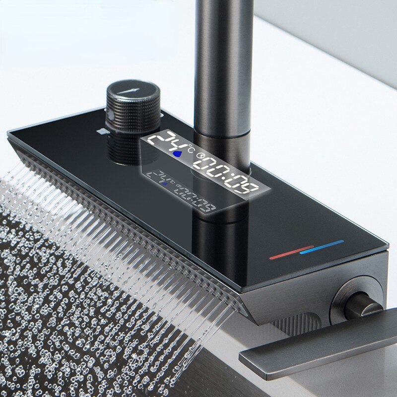 Munich-waterfall kitchen LED display faucet with dual pull out sprayer