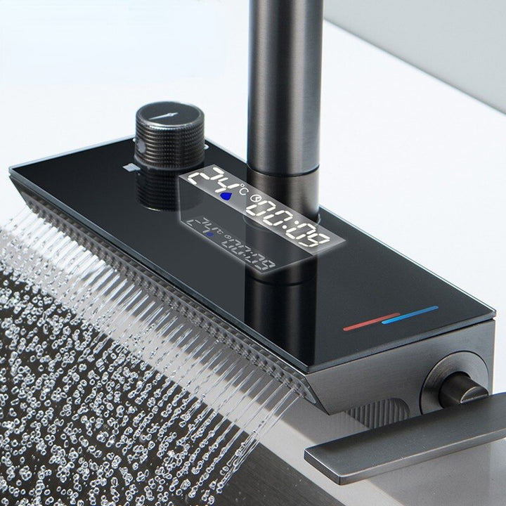 Munich-waterfall kitchen LED display faucet with dual pull out sprayer