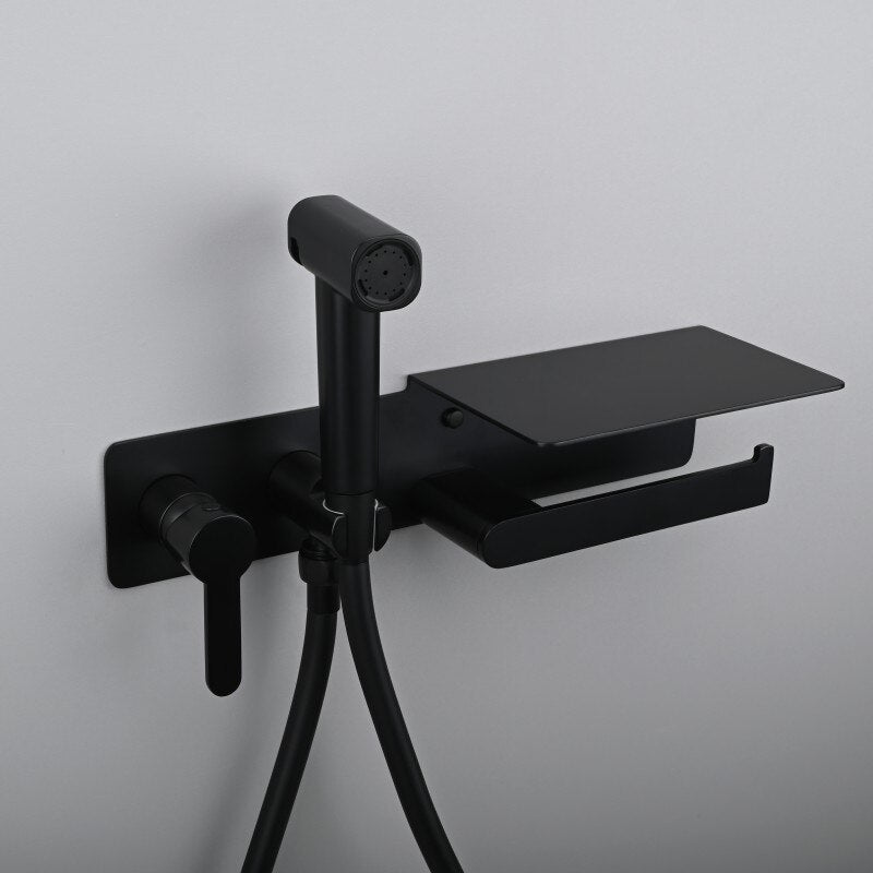 2-1 Wall Mounted Bidet hand Held Sprayer hot and cold mixer with toilet Iphone paper holder