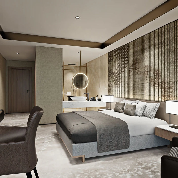 CUSTOM-Round Ceiling mount brushed gold LED mirror