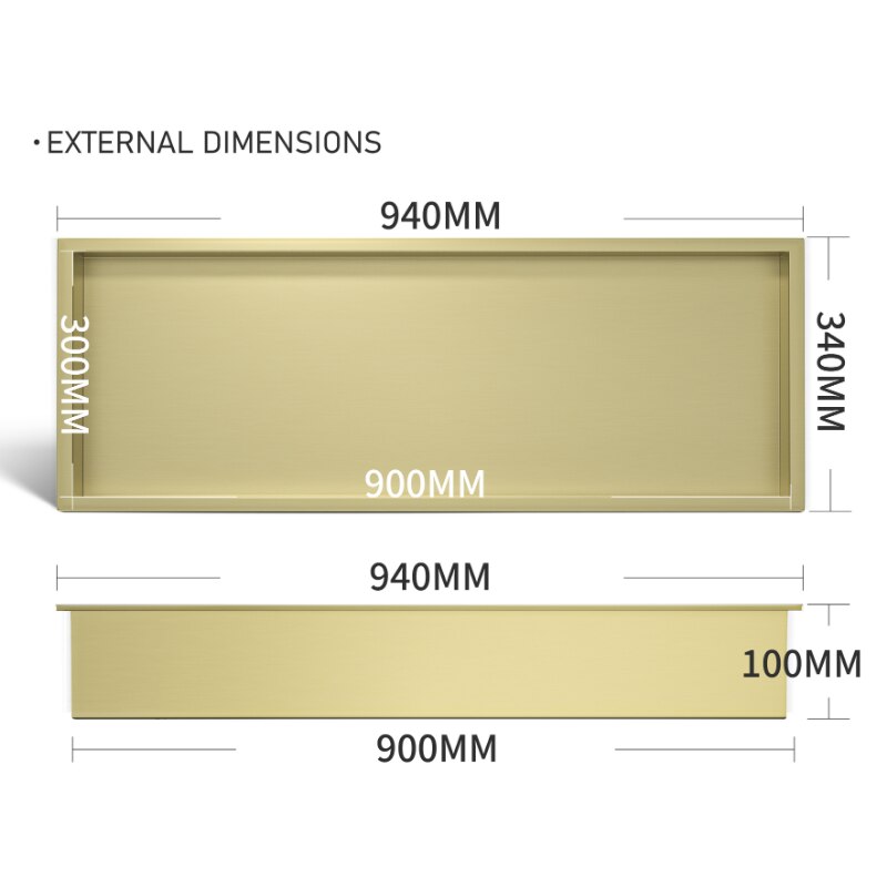 Brushed gold stainless steel 304 rectangular wall mounted bathroom shower niche shelve 37" x13" x 4"