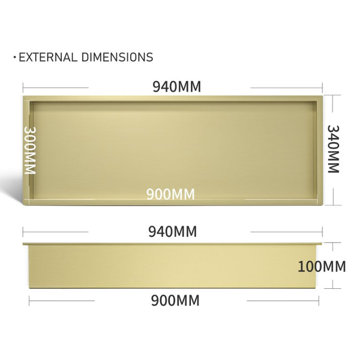 Brushed gold stainless steel 304 rectangular wall mounted bathroom shower niche shelve 37" x13" x 4"