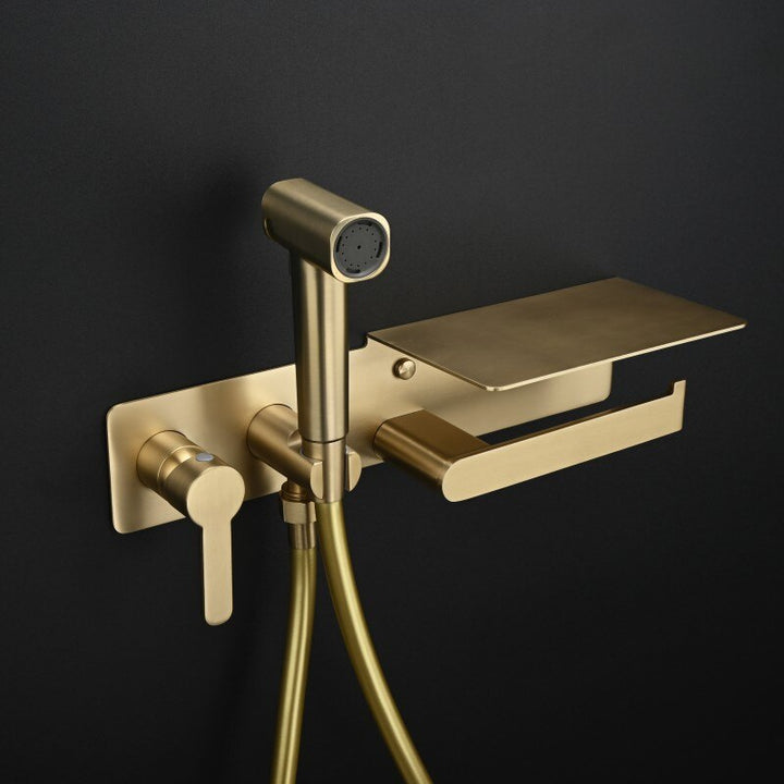2-1 Wall Mounted Bidet hand Held Sprayer hot and cold mixer with toilet Iphone paper holder