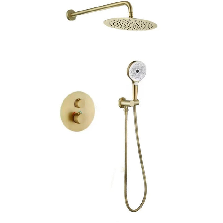 Brushed Gold Matte -Round--CSA-CUPC -10",12" Bathroom thermostatic Shower Set Rainfall Shower Head Single Handle Shower Faucet Wall Mounted