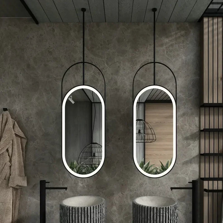 Nordic-Custom- oval shape LED light celing mounted bathroom mirror