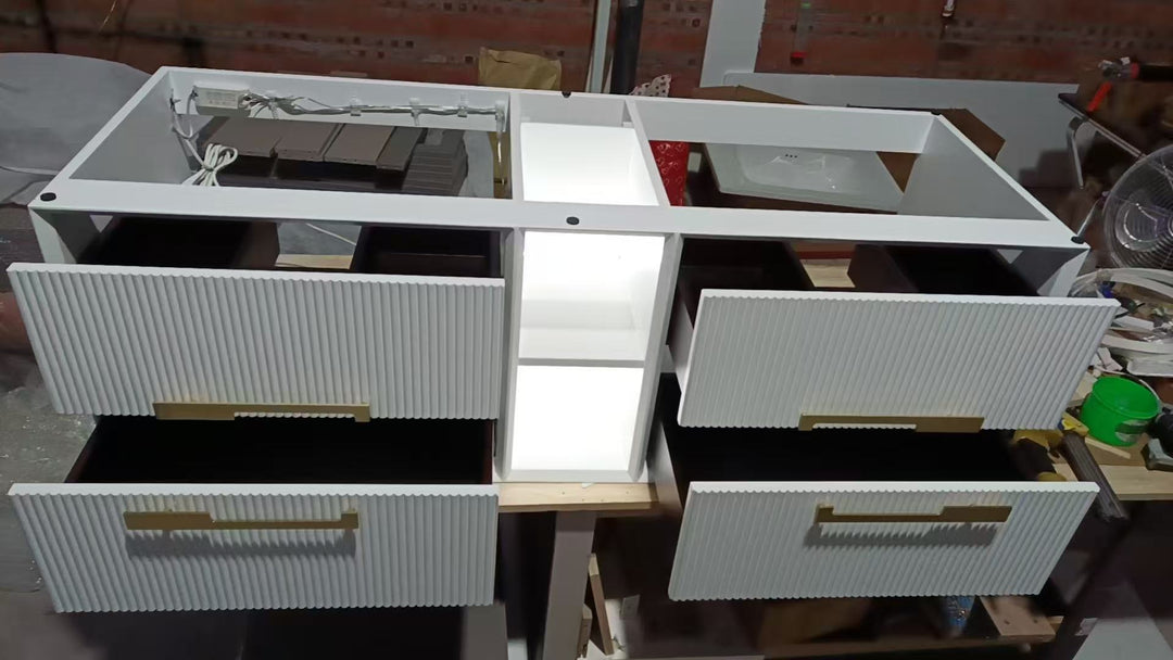 Sienna-Bathroom White Matte with Marble Natural Top Vanity completed Set with LED antifog Mirror included 60"x30"