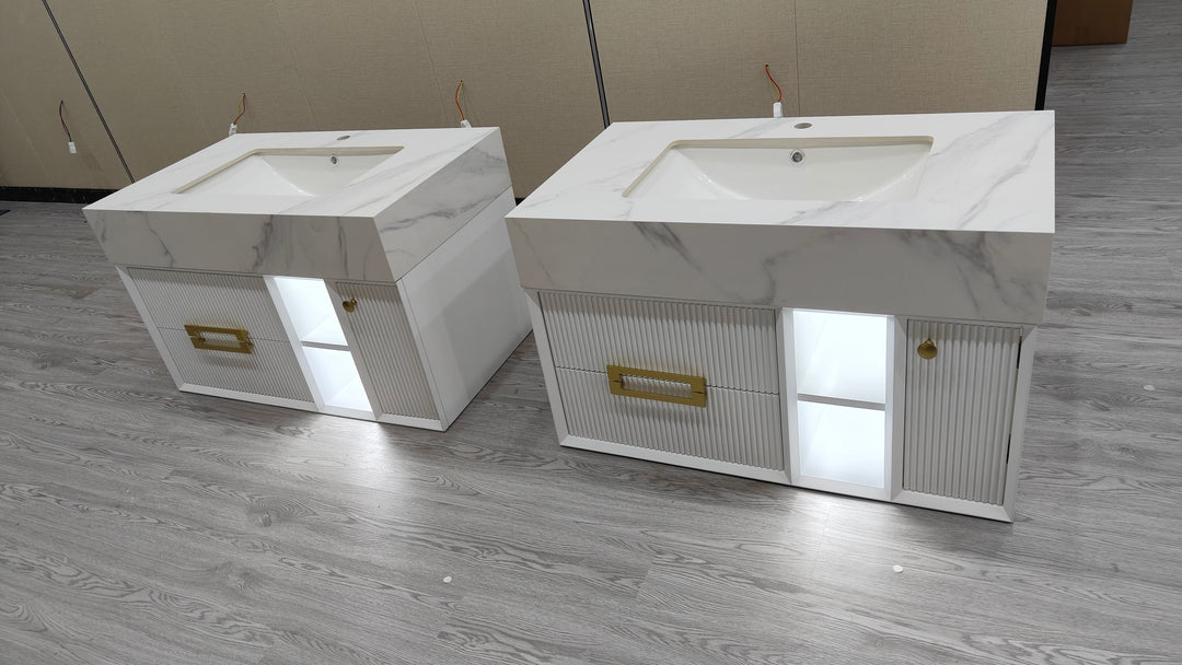 Sienna-Modern white with marble quartz top Bathroom Vanity 36"