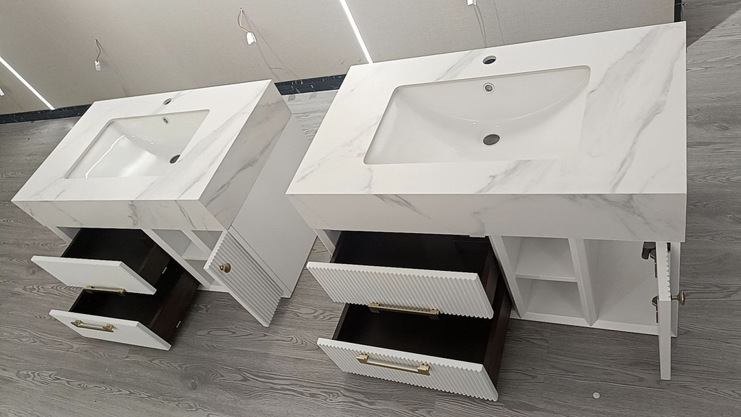Sienna-Modern white with marble quartz top Bathroom Vanity 36"