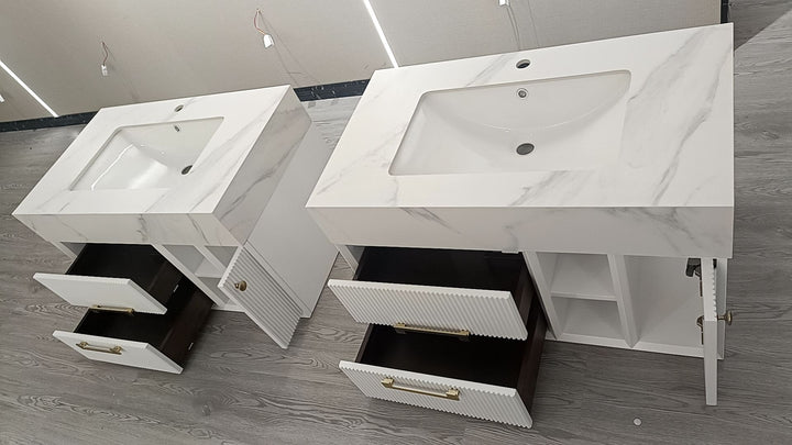 Sienna-Modern white with marble quartz top Bathroom Vanity 36"