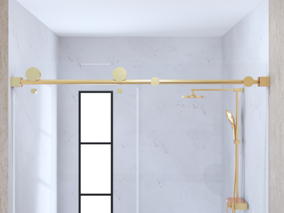 Brushed gold slide frameless single roller shower glass door SS05- 10mm- size 60"x76"