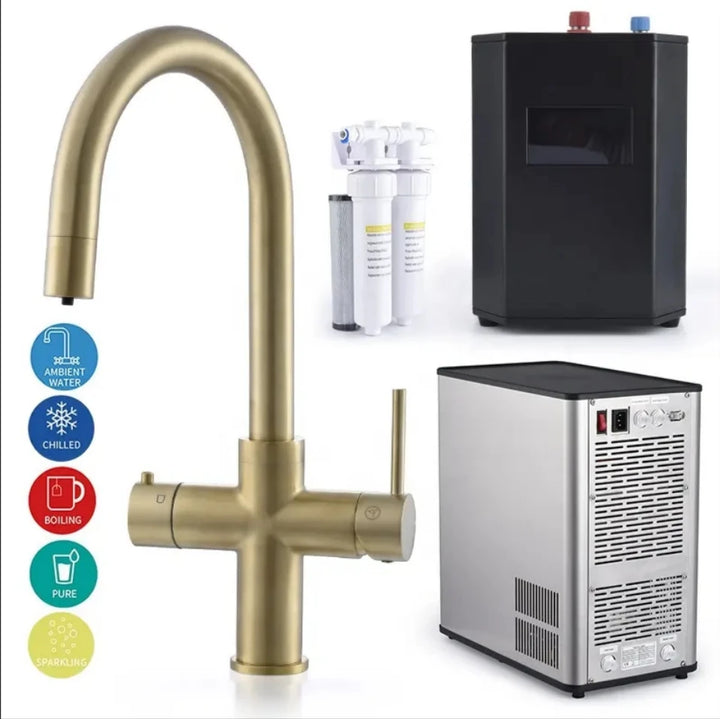 Caliente-Undersink Instant Hot Water Tap 3 4 5 Chilled Boiling Tap Brushed Gold Kitchen Boiled Filtered Faucet Taps