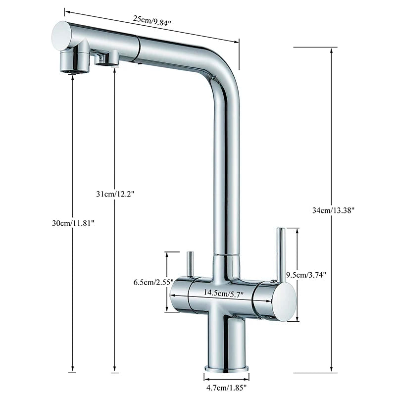 Saigon-Filter Kitchen Faucet Dual Handles Deck Mounted Pull Out Mixer Tap 360 Degree Rotation Water Purification Crane