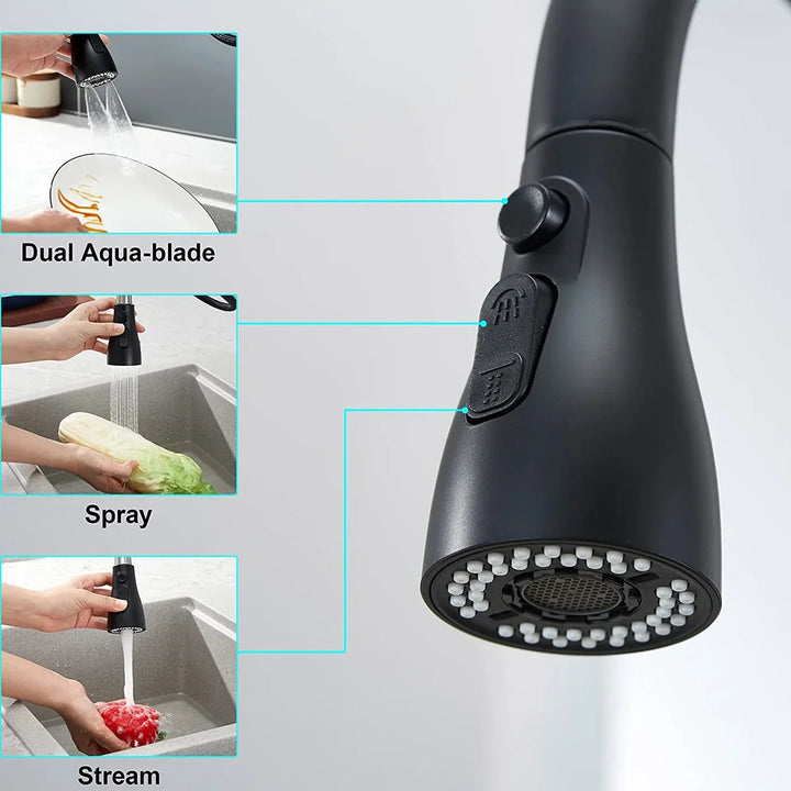 Dual Mode Kitchen Sink Faucet ABS Pull-Out Water Tap Water-Saving Shower Faucets Nozzle Adapter Sprinkler Splash-Proof Filter